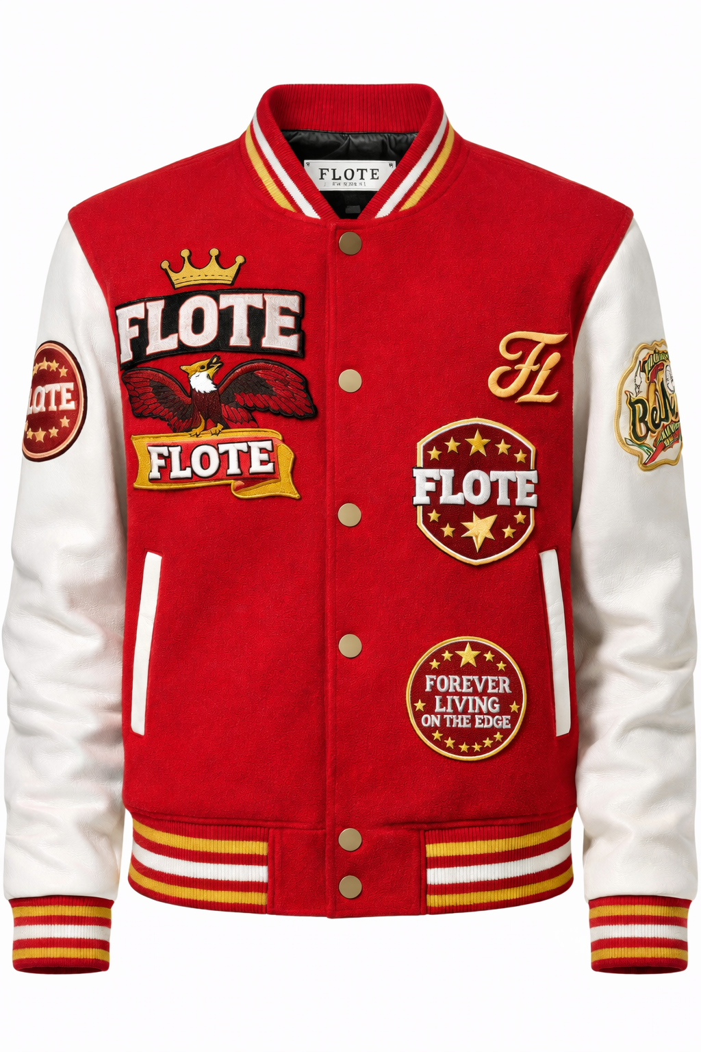 FLOTE leather and wool varsity jacket